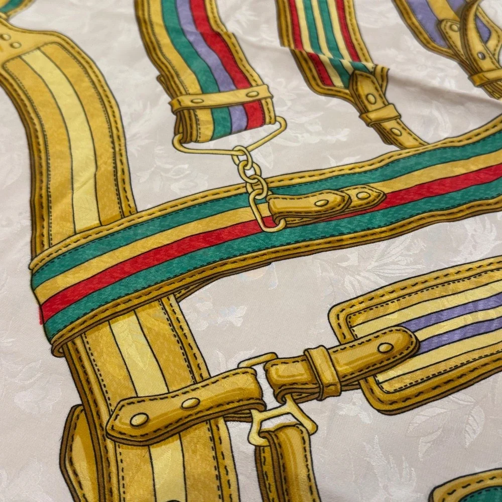 Sangles Silk Scarf Women Brown Multi Equestrian Belt Motif‎ Luxury Designer